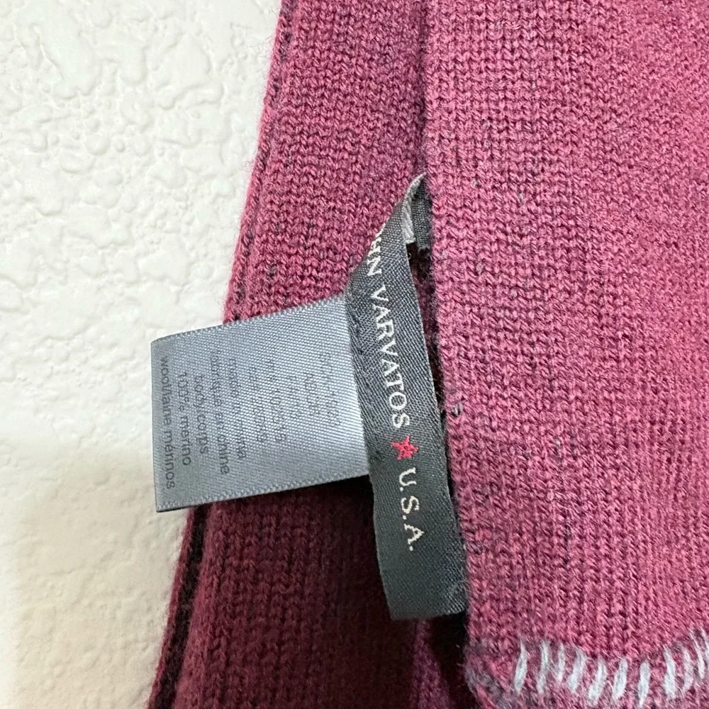 John Varvatos Mens Plated Pick Stitch Scarf Garnet/Cast Iron Merino Wool.